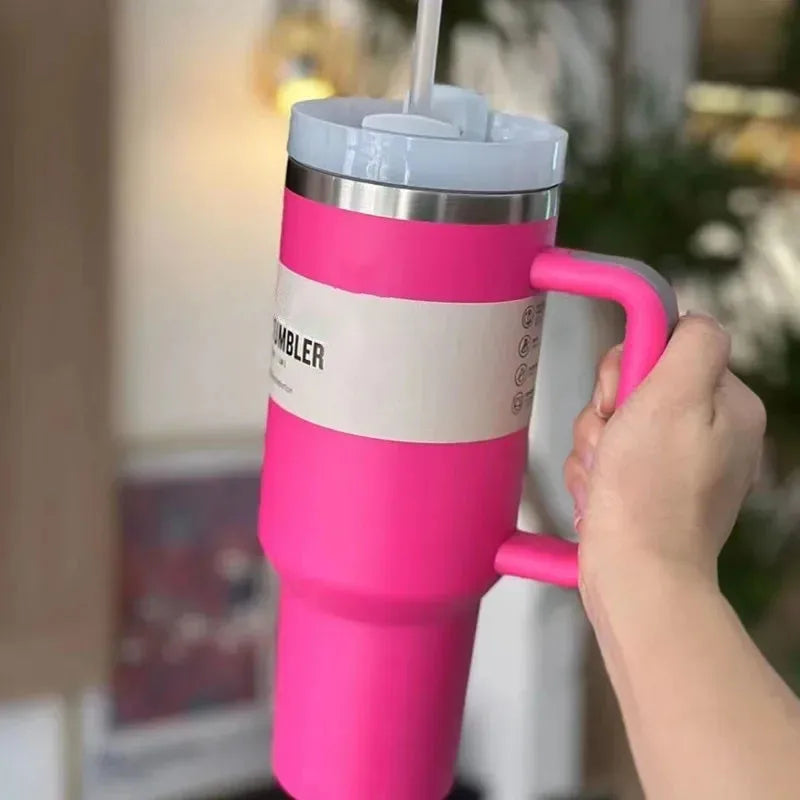 Vacuum Insulated Cup with Lid and Straw - ThermoTumbler-Baby pink-Nora Luxe
