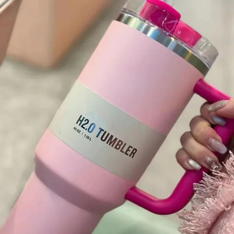 Vacuum Insulated Cup with Lid and Straw - ThermoTumbler-Baby pink-Nora Luxe