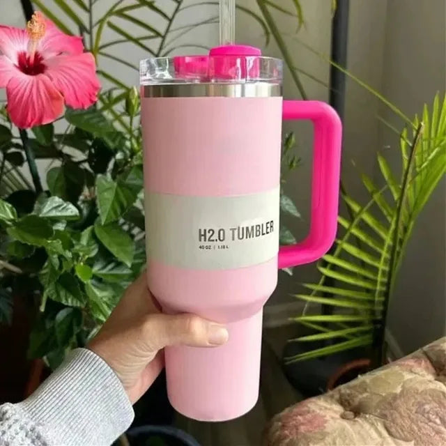 Vacuum Insulated Cup with Lid and Straw - ThermoTumbler-Baby pink-Nora Luxe