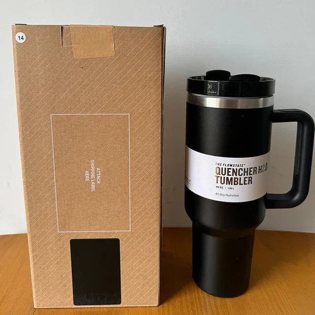 Vacuum Insulated Cup with Lid and Straw - ThermoTumbler-Black-Nora Luxe