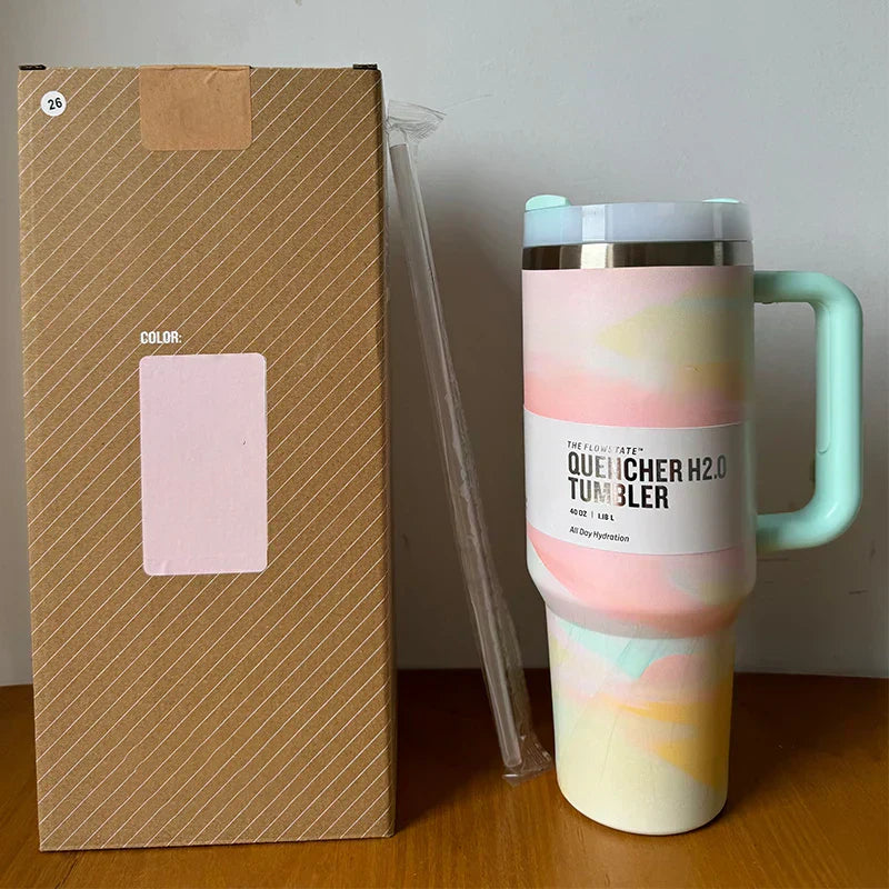 Vacuum Insulated Cup with Lid and Straw - ThermoTumbler-Colorful Swirl-Nora Luxe