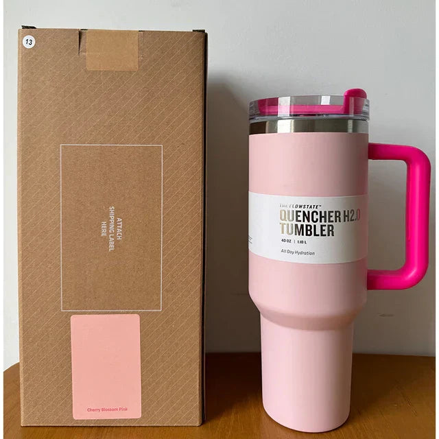 Vacuum Insulated Cup with Lid and Straw - ThermoTumbler-Flamingo-Nora Luxe