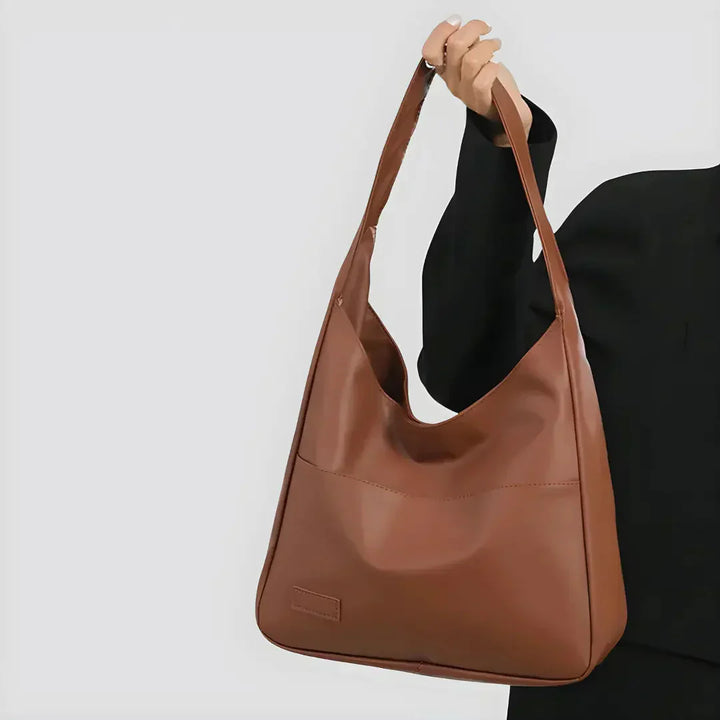 Vegan Leather Shoulder Bag for Women - Noor-Brown-The Livary