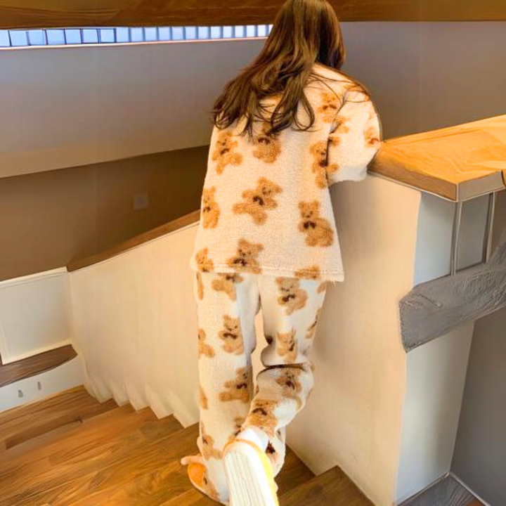 Velvet Soft Pyjama Set with Bear Print – Mila-M-The Livary