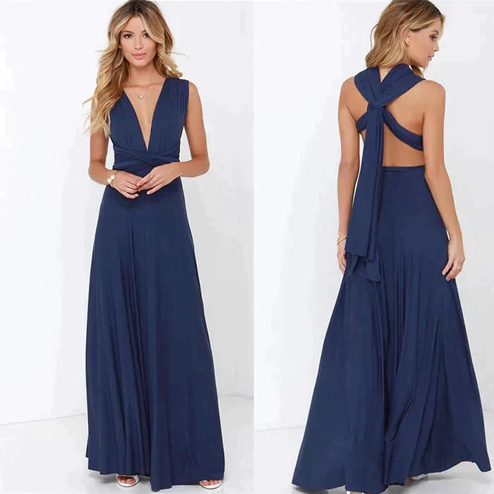 Versatile Elastic Wrap Dress - Denise-Marine blue-S-Nora Luxe