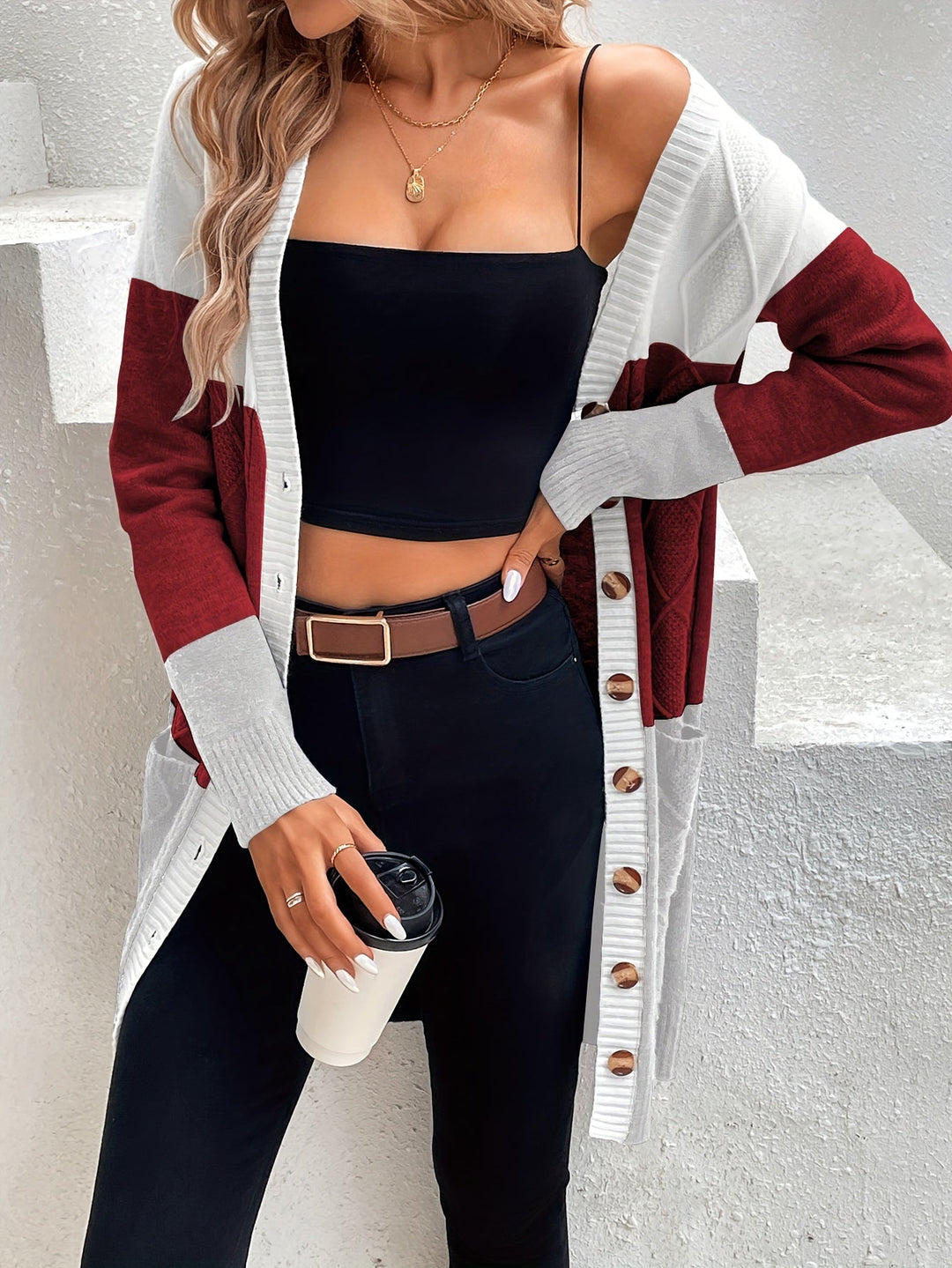 Versatile Long Sleeve Vest - Celeste-Red-S-Nora Luxe