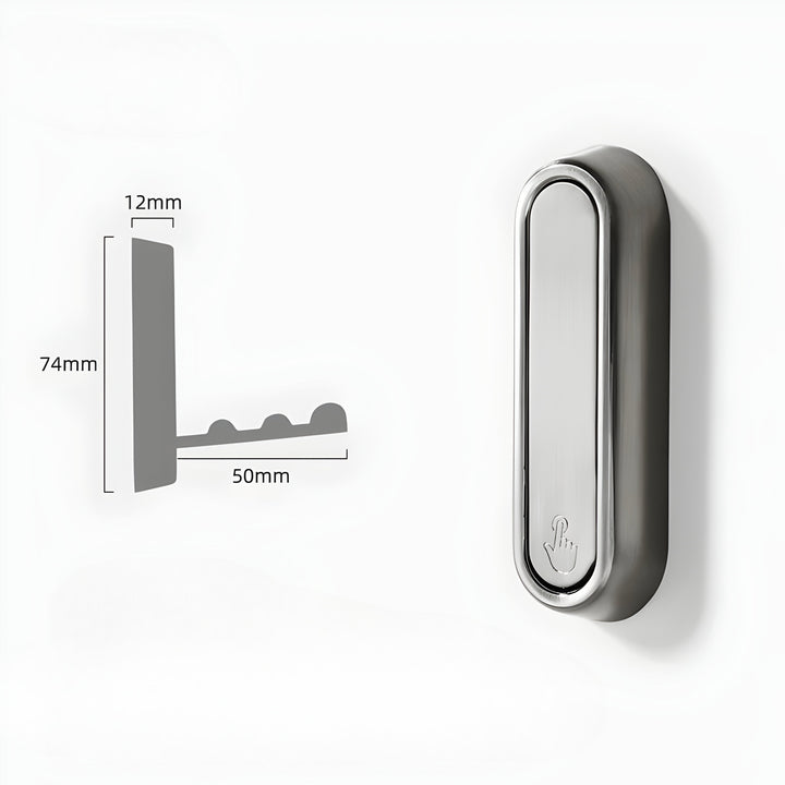 Hidden Wall Hooks dimension diagram for the gunmetal gray rounded hook.