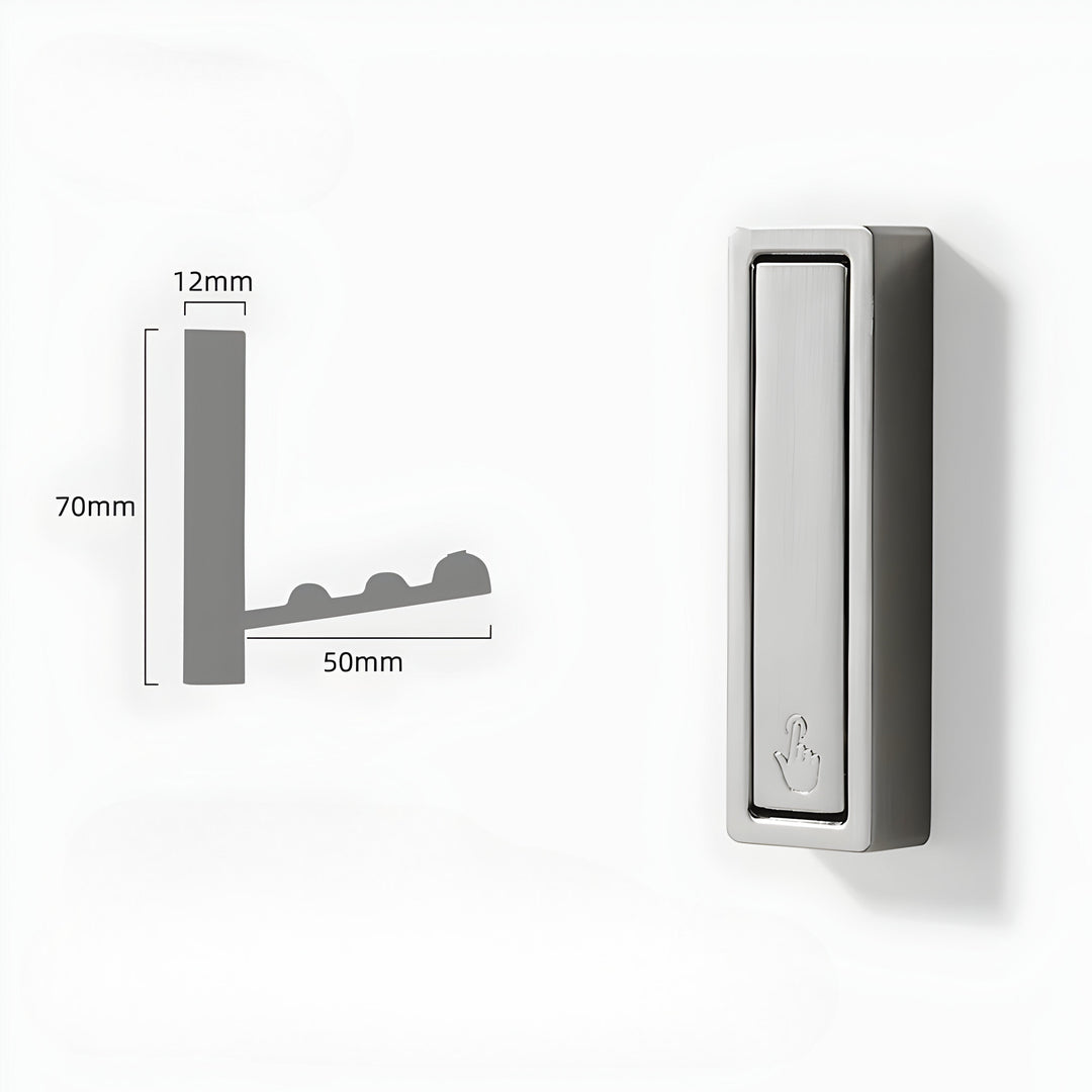 Hidden Wall Hooks dimension diagram for the brushed silver square-edged hook.