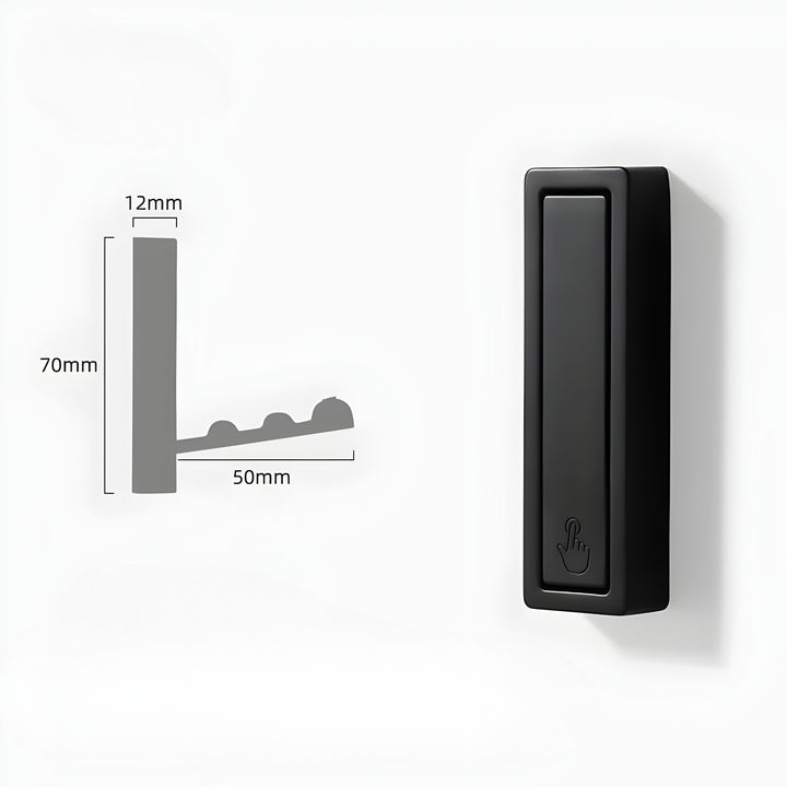 Hidden Wall Hooks dimension diagram for the matte black square-edged hook.