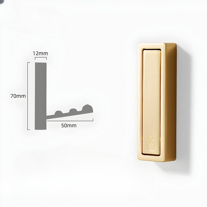 Hidden Wall Hooks dimension diagram for the pale gold square-edged hook.