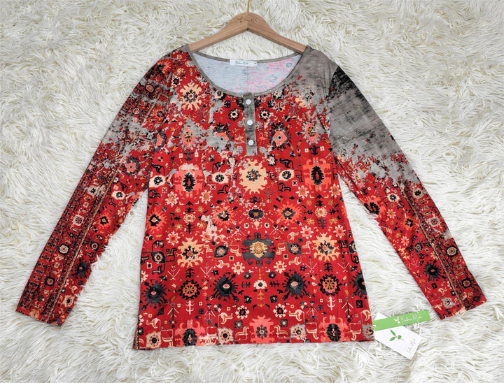 Vintage Aztec Print Long Sleeve - Autumn Pattern-S-Nora Luxe