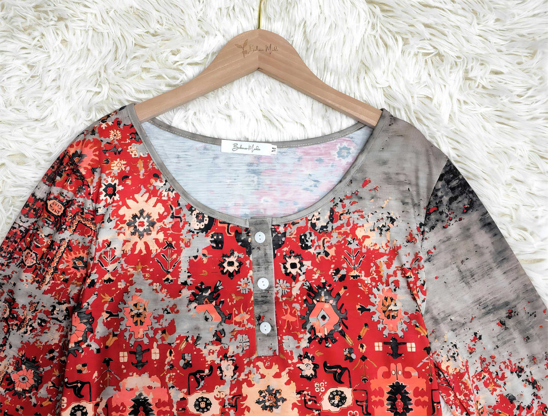 Vintage Aztec Print Long Sleeve - Autumn Pattern-S-Nora Luxe