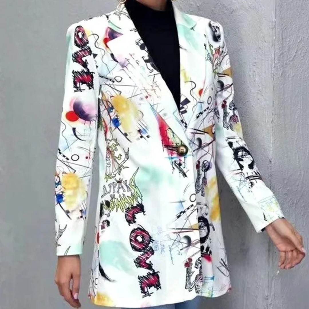 Vintage Casual Blazer with Irregular Print - Aria-White-S-Nora Luxe