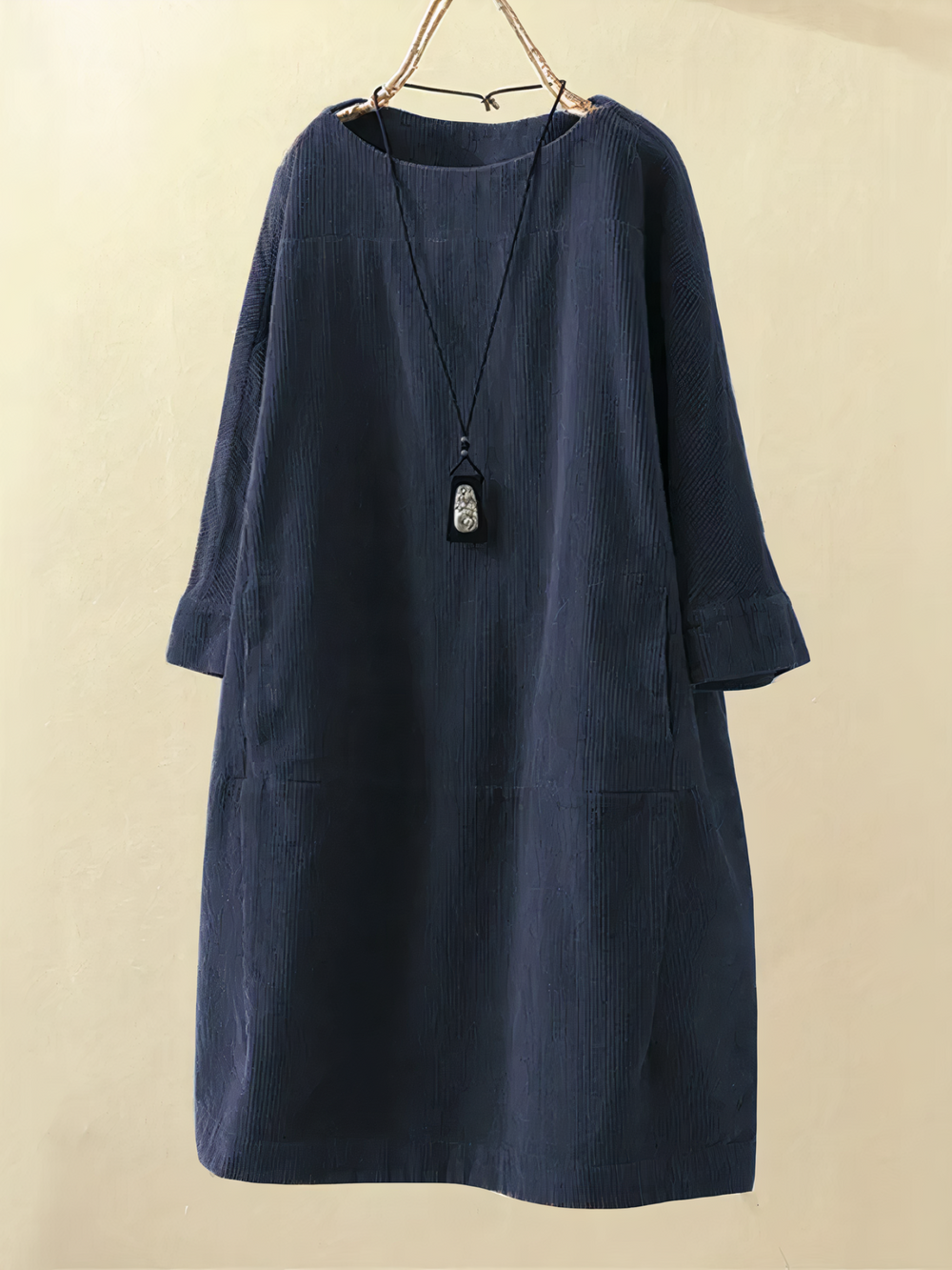 Vintage corduroy dress in A-line cut - Elise-Dark blue-M-Nora Luxe