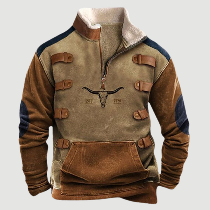 Vintage Fleece Winter Jumper with Zip for Men - Felix-Bull with Accents-S-Nora Luxe