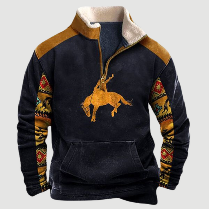 Vintage Fleece Winter Jumper with Zip for Men - Felix-Marine Blue-S-Nora Luxe