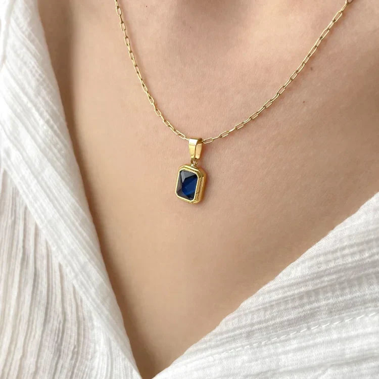 Vintage Gemstone Necklace - Celeste-Blue Square-Nora Luxe
