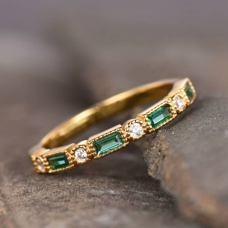 Vintage Gold Ring with Green Zirconia - Zarina-6-Nora Luxe