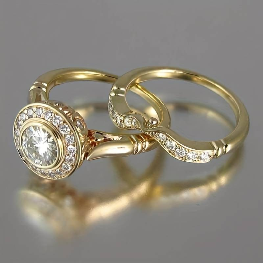 Vintage Gold Zirconia Ring Set - Celestia-6-Nora Luxe