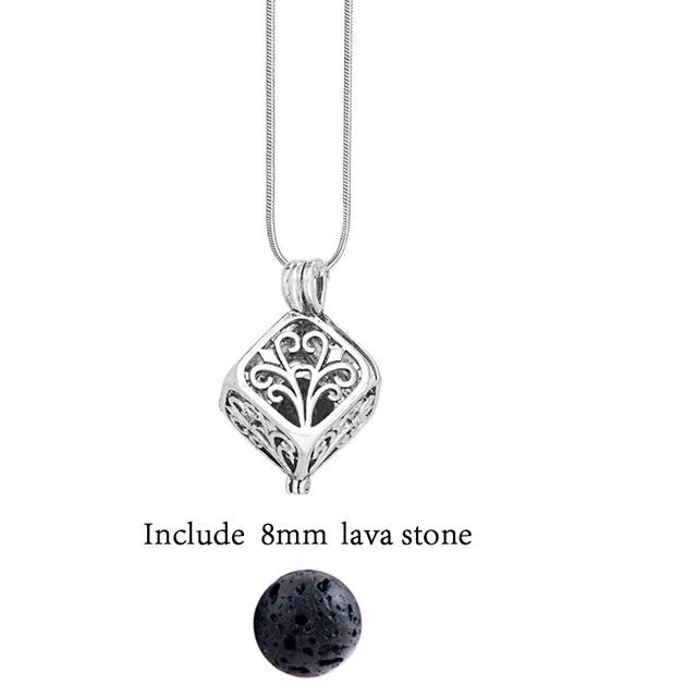 Vintage Lava Stone Ball Diffuser Necklace for Essential Oils-Cubic (70 cm long)-Nora Luxe