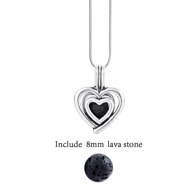 Vintage Lava Stone Ball Diffuser Necklace for Essential Oils-Heart (70 cm long)-Nora Luxe