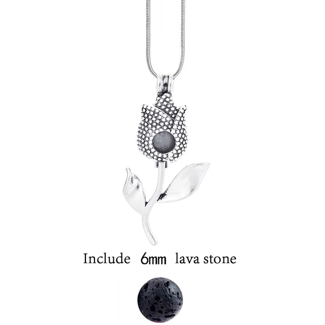 Vintage Lava Stone Ball Diffuser Necklace for Essential Oils-Rose (70 cm long)-Nora Luxe