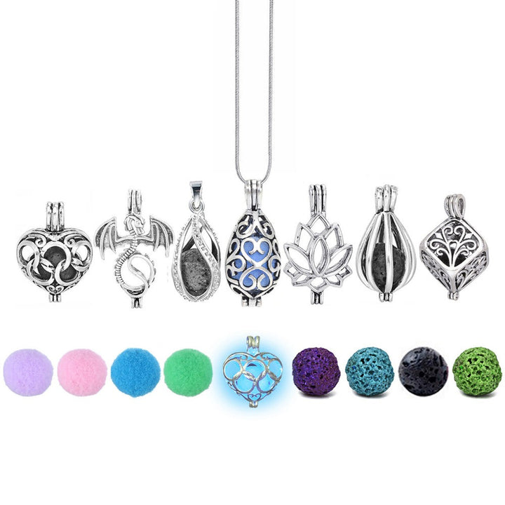 Vintage Lava Stone Ball Diffuser Necklace for Essential Oils-Spiral (70 cm long)-Nora Luxe