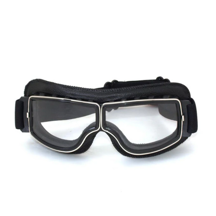 Vintage Leather Motorcycle Glasses - RiderEdge-Black-Nora Luxe
