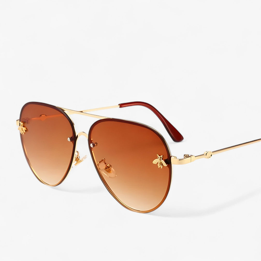 Vintage pilot sunglasses with bee detail – Halcyon-Gold Brown-Nora Luxe