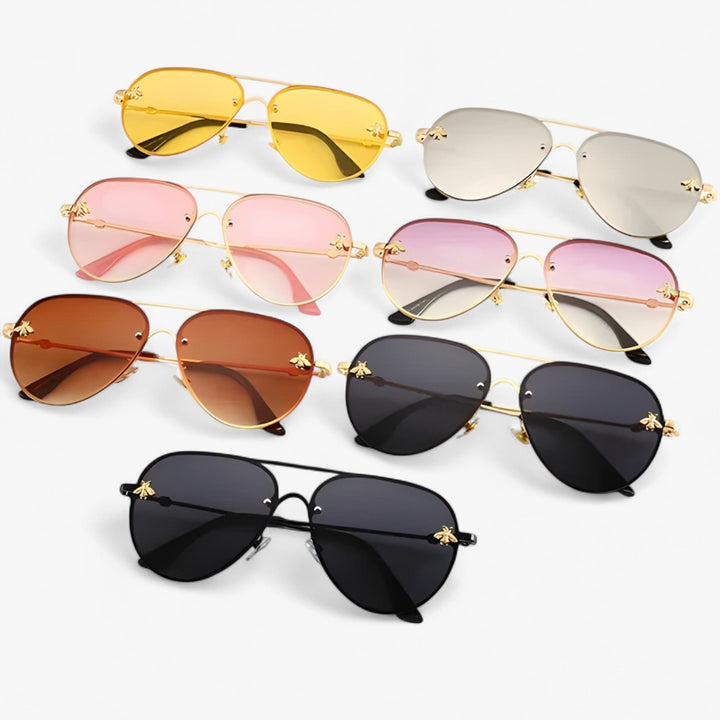 Vintage pilot sunglasses with bee detail – Halcyon-Gold Silver-Nora Luxe