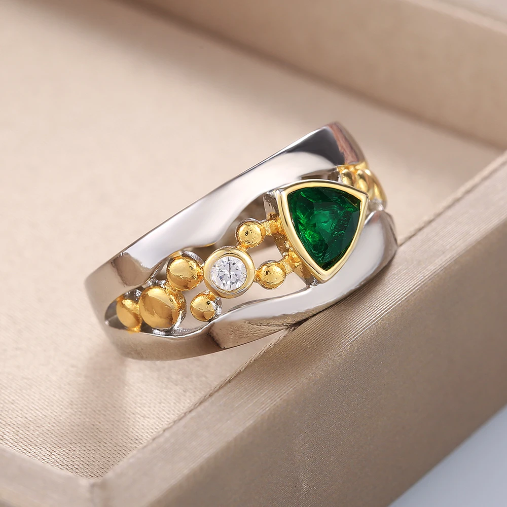 Vintage Ring with Green Crystal - Aurora-6-Nora Luxe