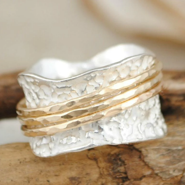 Vintage Spinner Ring in Gold & Silver - Elvira-6-Nora Luxe