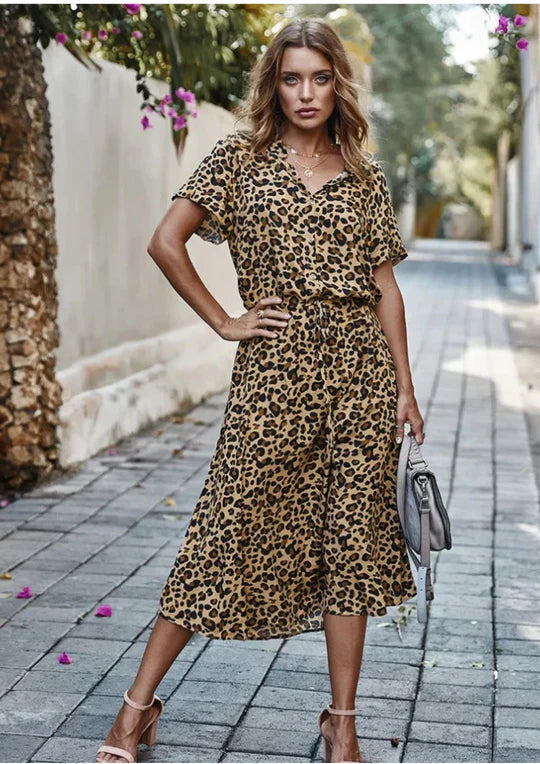 Vintage Summer Dress with Three-Quarter Sleeves – Maevy-Khaki-S-State of Style