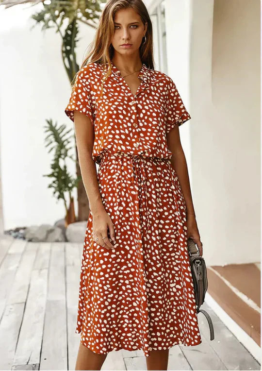Vintage Summer Dress with Three-Quarter Sleeves – Maevy-Orange-S-State of Style