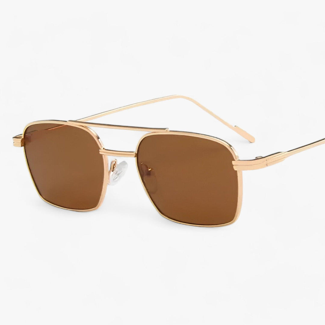 Vintage Unisex Sunglasses with Double Bridge – Aero-Gold Brown-Nora Luxe
