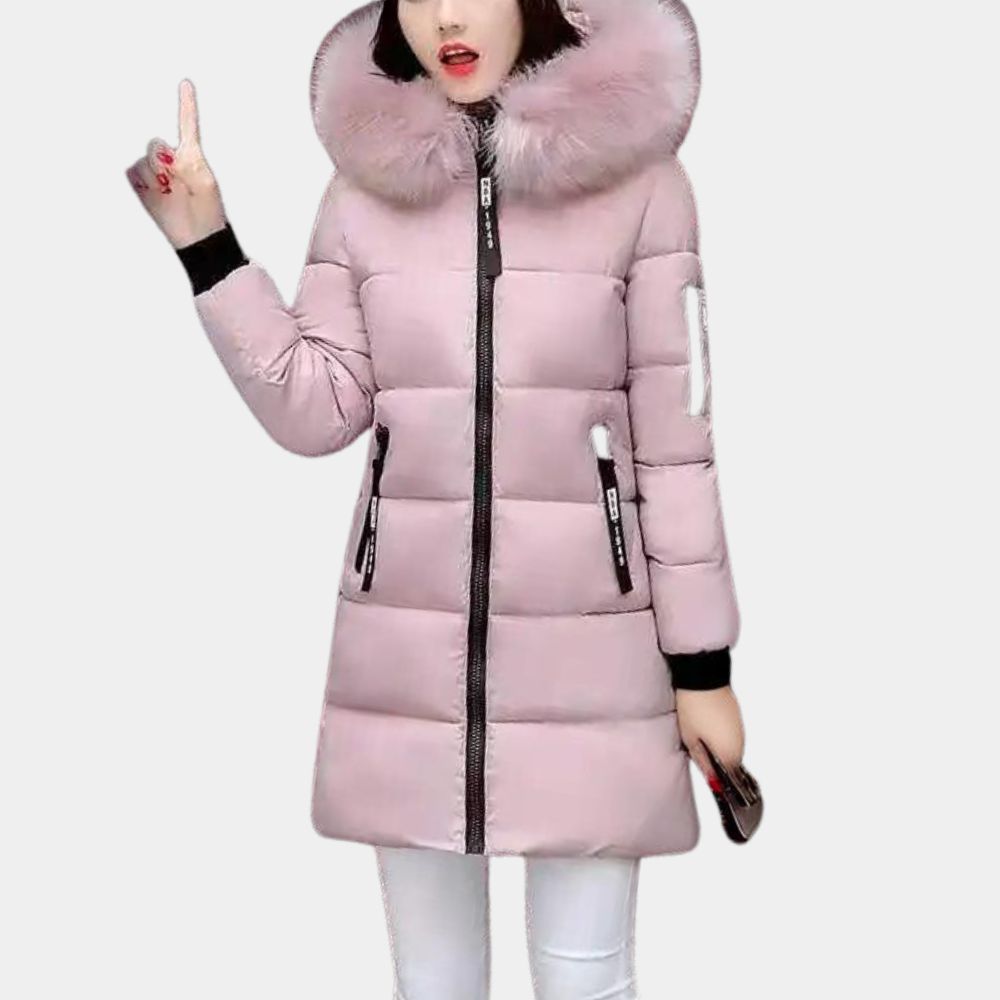 Warm Ladies Puffer Jacket with Hood - Livia-Pink-XS-Nora Luxe