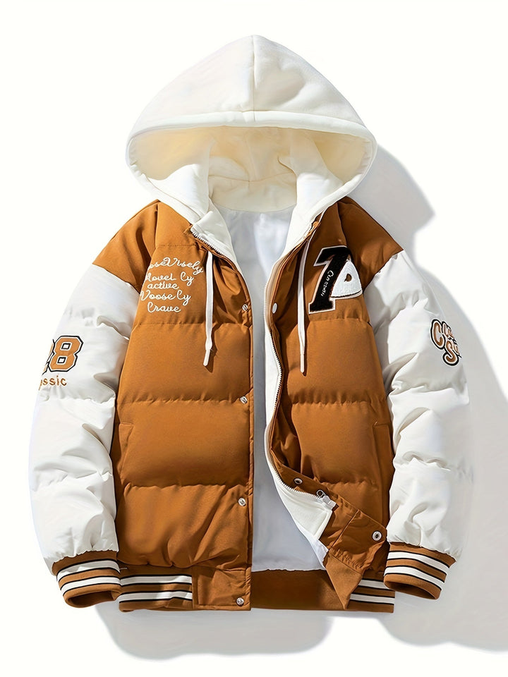 Warm Men's Puffer Jacket with Hood - Emmett-Dark brown-XS-Nora Luxe