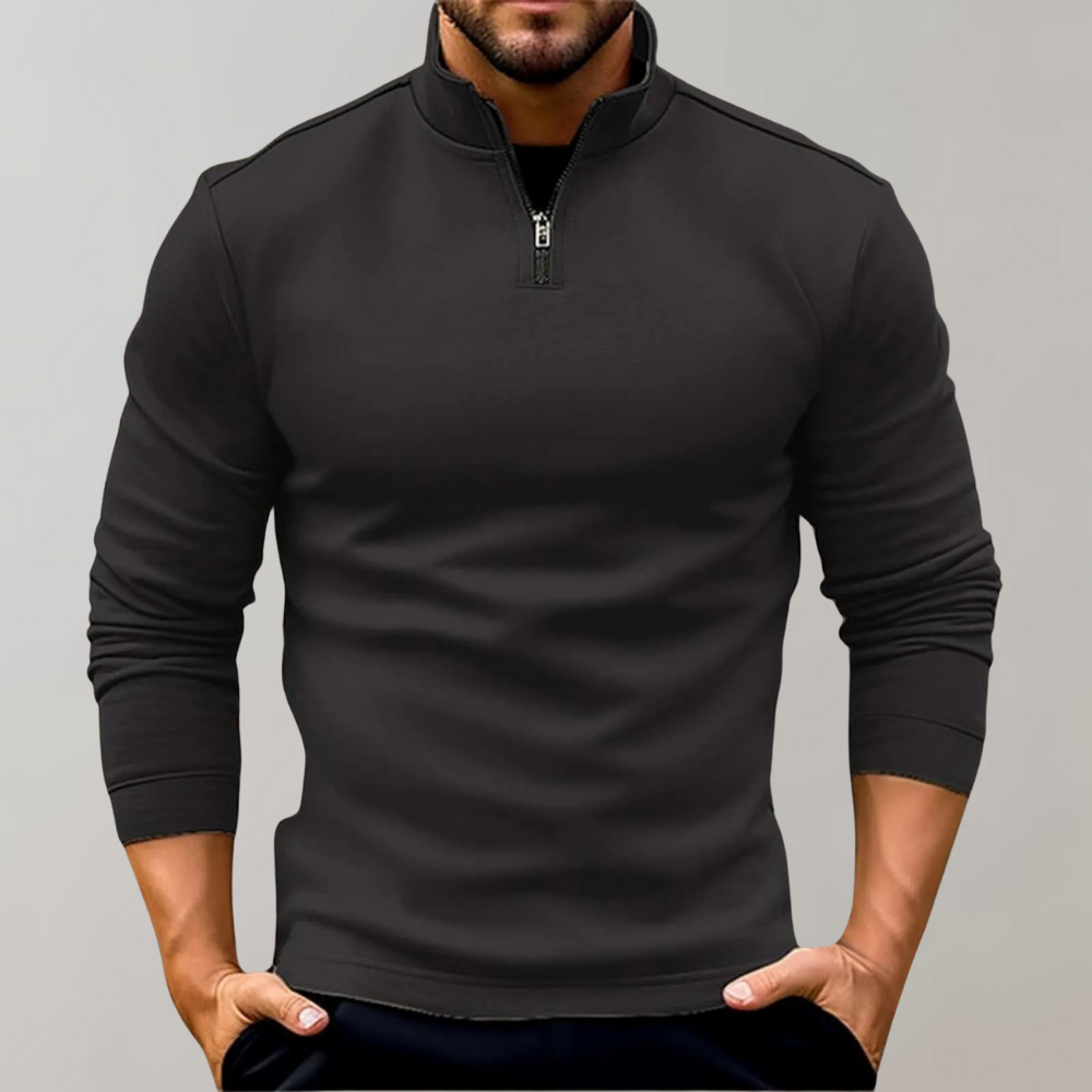 Warm Men's Sweater with Zip - Arlo-Black-S-Nora Luxe