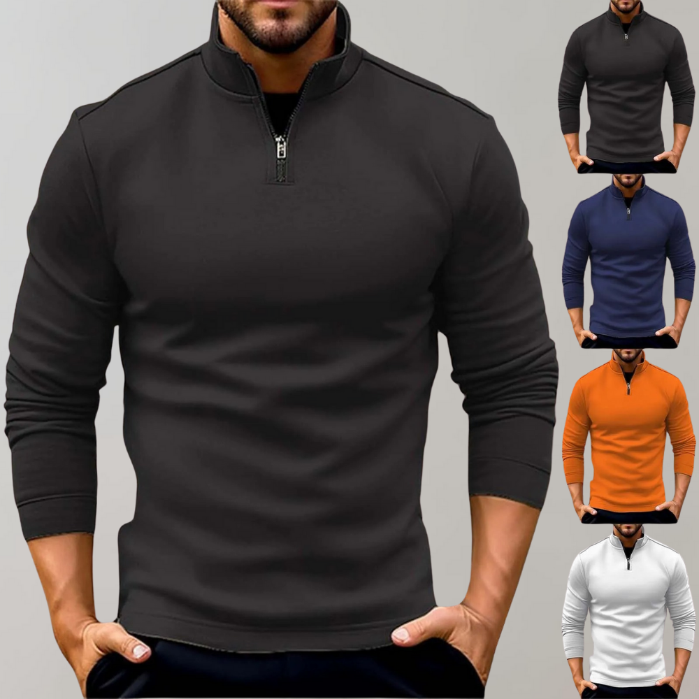 Warm Men's Sweater with Zip - Elias-Black-S-Nora Luxe