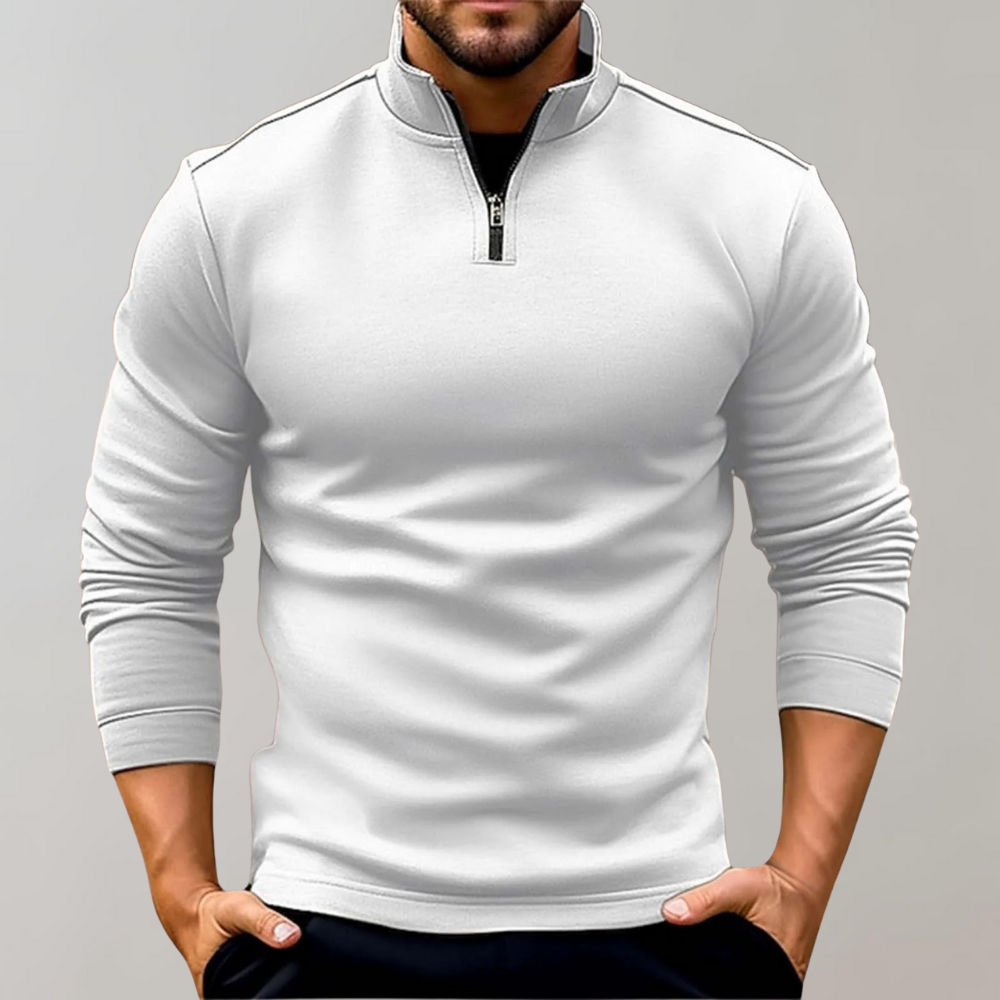 Warm Men's Sweater with Zip - Elias-White-S-Nora Luxe