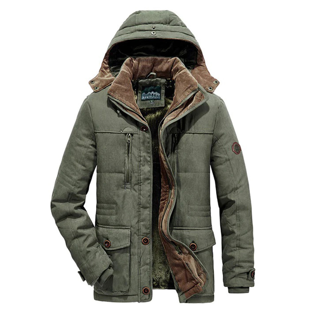 Warm Men's Winter Coat with Fleece - Everest-Olive Green-M-Nora Luxe