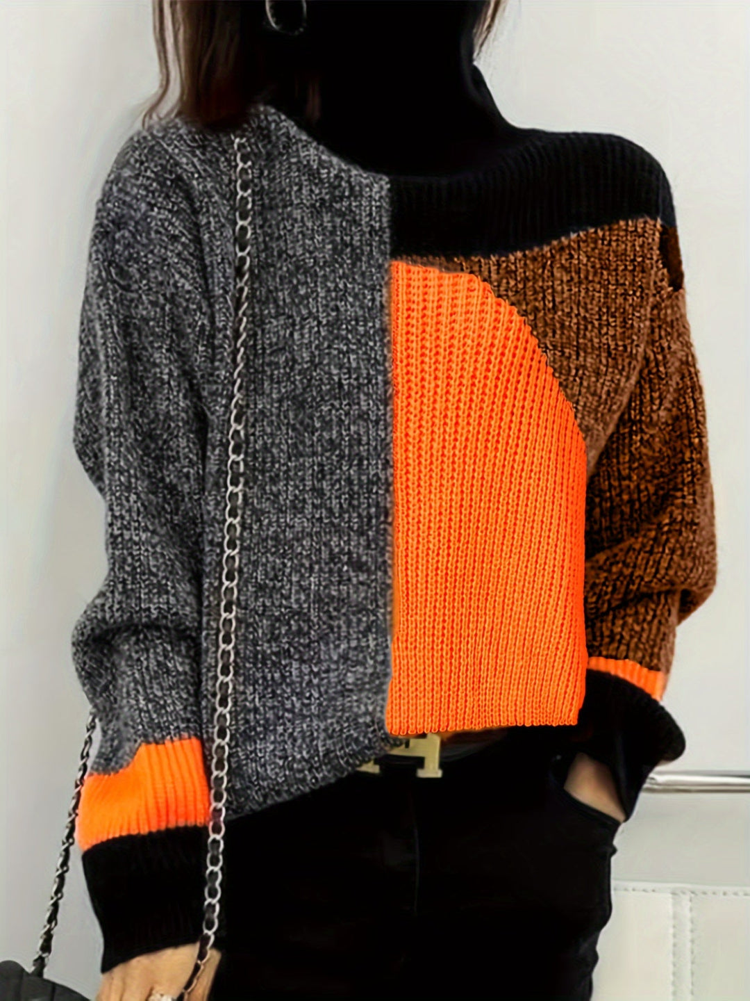 Warm Sweater with Collar - Lorena-Orange-S-Nora Luxe