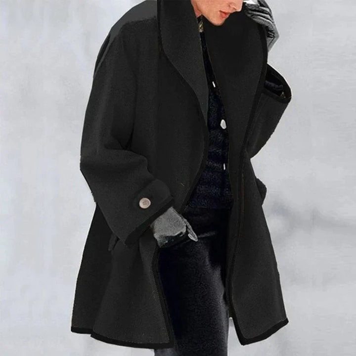 Warm Winter Wool Ladies Trench Coat - Emma-Black-S-Nora Luxe