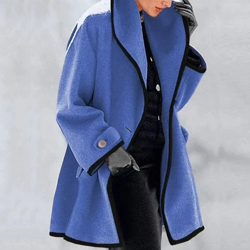 Warm Winter Wool Ladies Trench Coat - Emma-Blue-S-Nora Luxe
