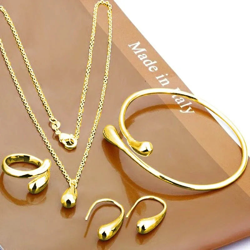 Water Drop Jewellery Set | S925 Silver Four-Piece-Gold-Nora Luxe