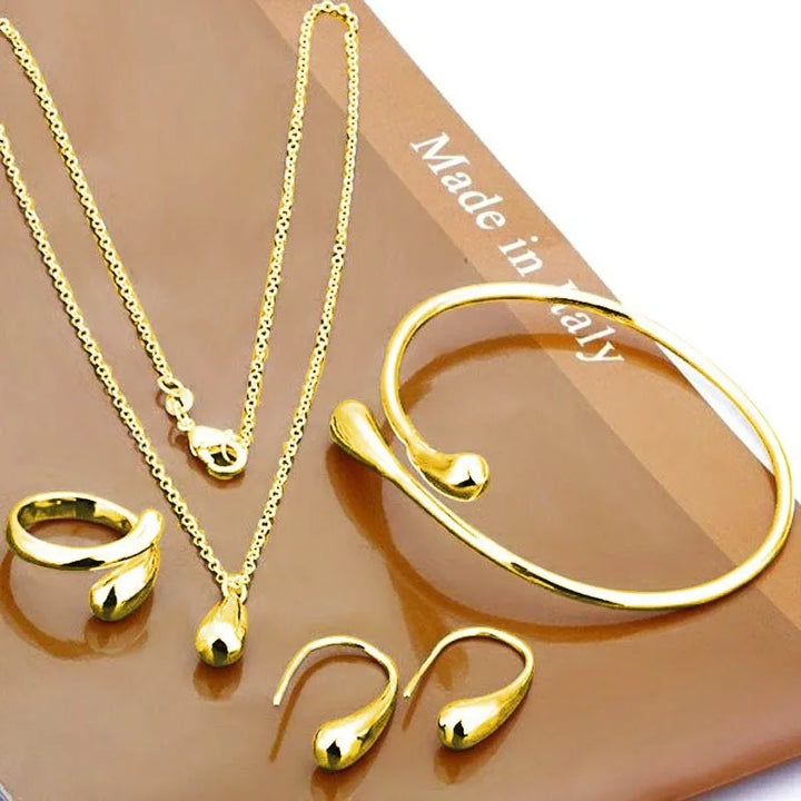 Water Drop Jewellery Set | S925 Silver Four-Piece-Gold-Nora Luxe