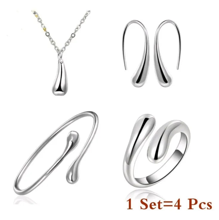 Water Drop Jewellery Set | S925 Silver Four-Piece-Silver-Nora Luxe