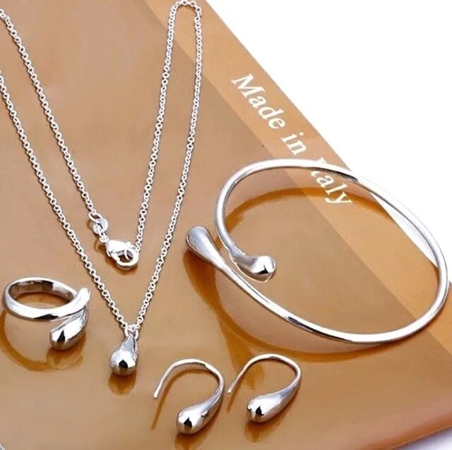 Water Drop Jewellery Set | S925 Silver Four-Piece-Silver-Nora Luxe
