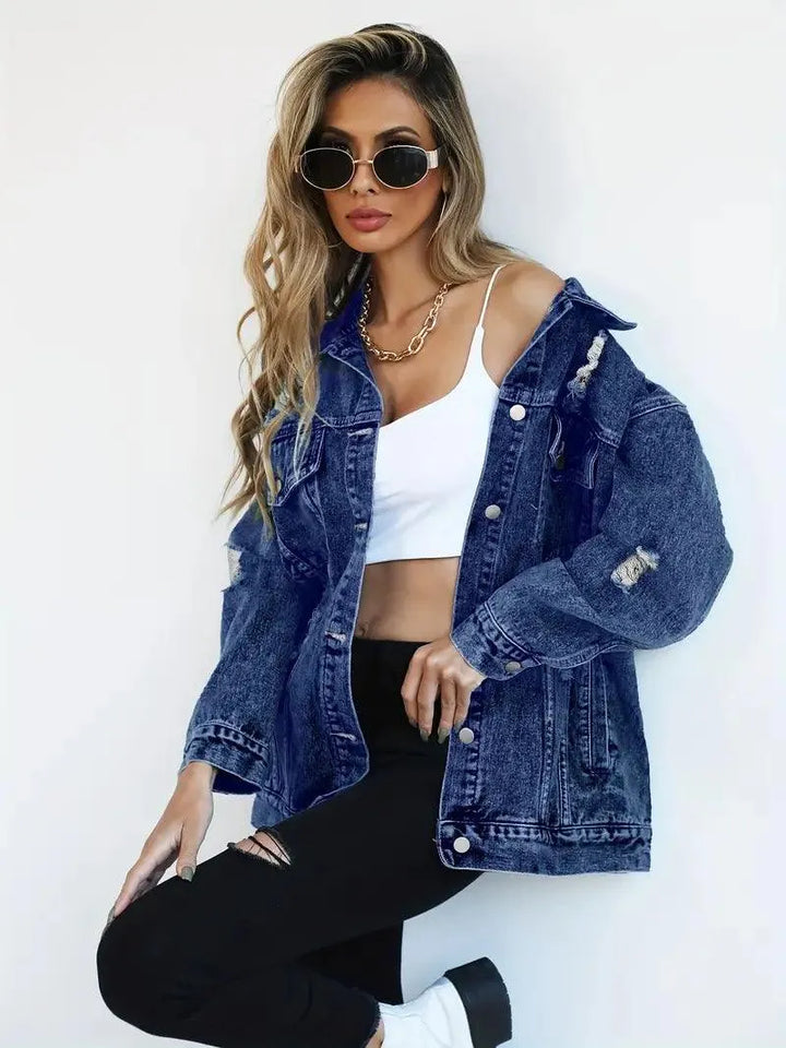 Waterproof & Lined Oversized Women's Denim Jacket with Hood – Talia-Blue-S-Nora Luxe