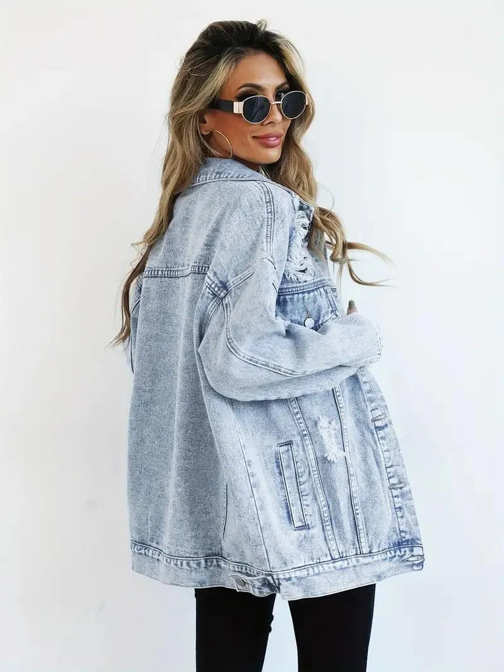 Waterproof & Lined Oversized Women's Denim Jacket with Hood – Talia-Light blue-S-Nora Luxe